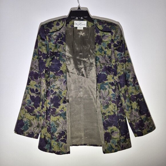 Oleg Cassini Women's Blazer Size 6 Floral Green Purple Lined Vintage (48) - Picture 2 of 9